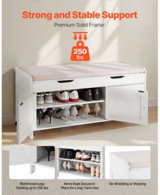 Shoe Bench with Cushion Seat and 3 Compartments – Entryway Furniture