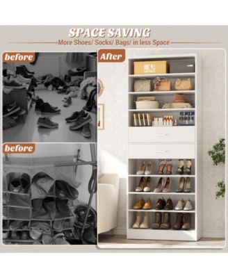 8-Tier Shoe Rack with 2 Drawers, 80'' High Wooden Shoe Cabinet with Adjustable Shelves