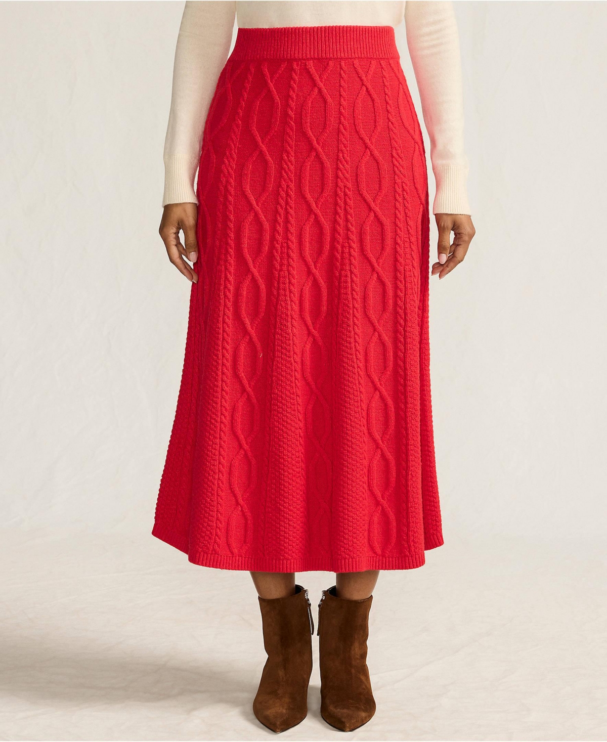 Lands' End Women's Cozy Lofty Cable Fluted Midi Sweater Skirt