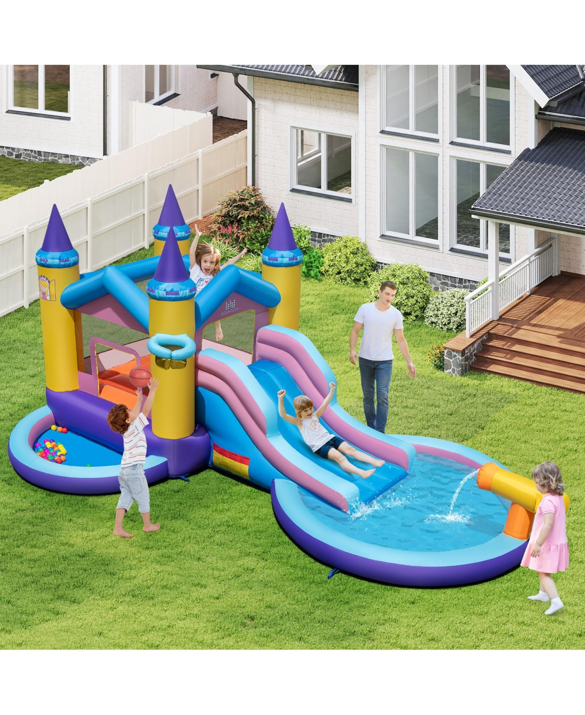 6-in-1 Inflatable Kids Water Park with 735W Blower