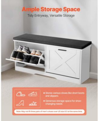 1-Pc Wooden Shoe Rack Bench – Padded Seat & Flip Drawer Storage Organizer