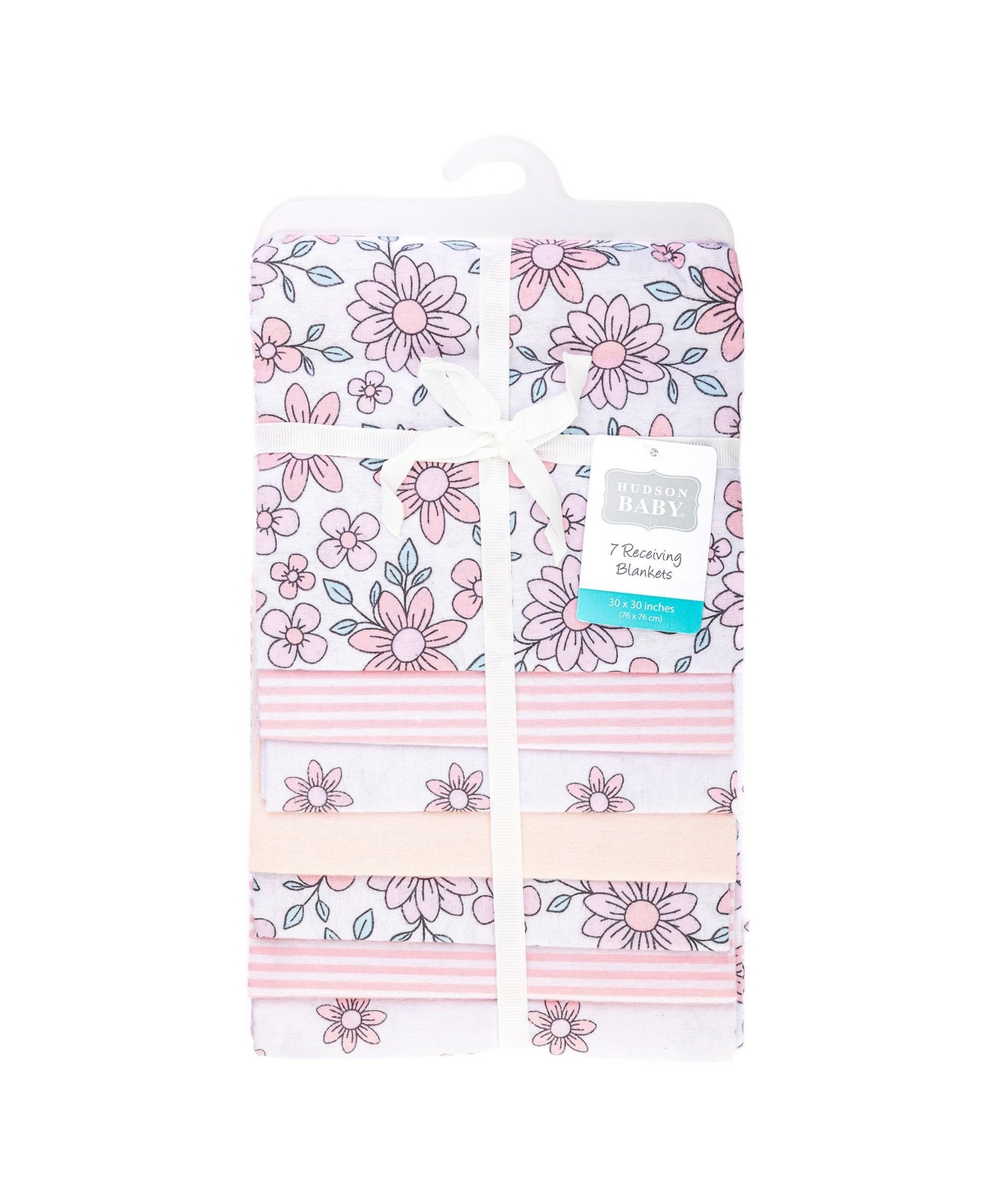 Hudson Baby Infant Girls Cotton Flannel Receiving Blankets 7-Pack Bundle, Pink Mint Floral, One Size