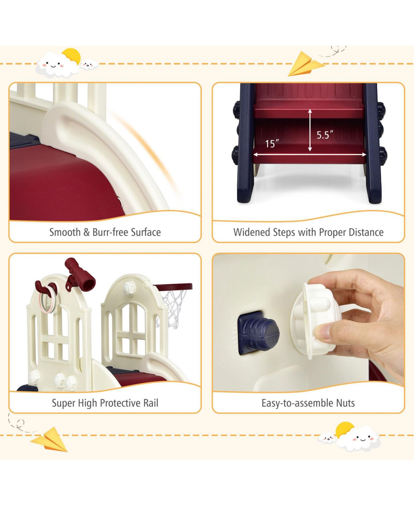 Детский игровой набор SUGIFT 6-in-1 Large Climber Slide Playset, Supports Up to 110 lbs., Ages 3+, цвет: Бежевый — фото 7