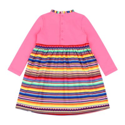 Toddler Girls Long Sleeve Ruffle Trim Dress - Pink Multicolor Stripes