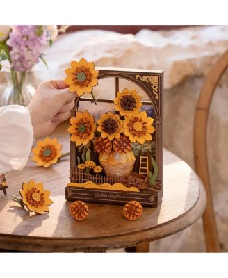 3D Puzzles Wooden Puzzle Glittering Golden Sunflower Wall Art Home Decor Home Decor Unique Holiday Gifts for Adult Yellow