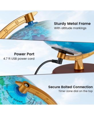 8 Inch Illuminated World Globe Night Light up Globe Lamp with Wooden Stand and HD Map