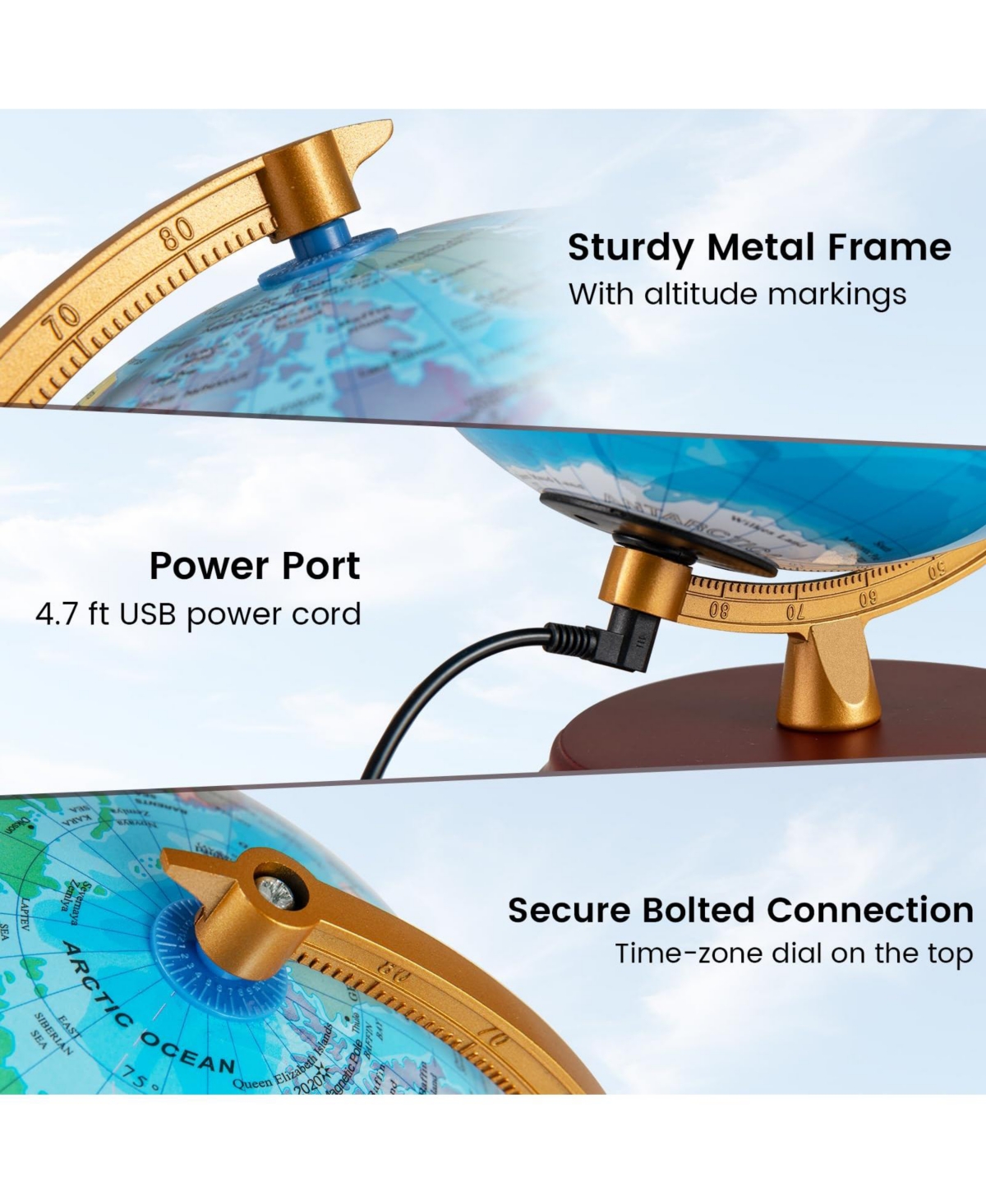 Mecale 8 Inch Illuminated World Globe Night Light up Globe Lamp with Wooden Stand and Hd Map