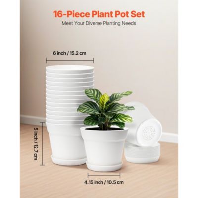 Set of 16 Plastic Plant Pots with Saucers and Drainage Holes