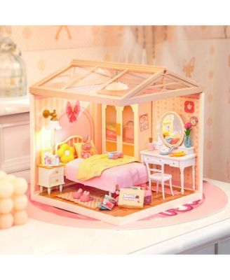 3D Puzzles DIY Miniature Dollhouse Super Creator Pink Bedroom Craft Kit Plastic Building Set for Kid Girl Pink