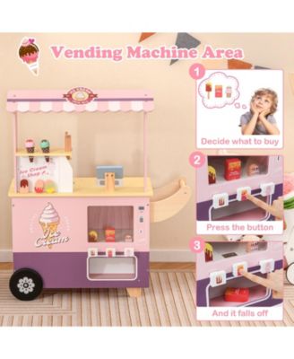 Wooden Ice Cream Cart Playset with Vending Machine & Accessories