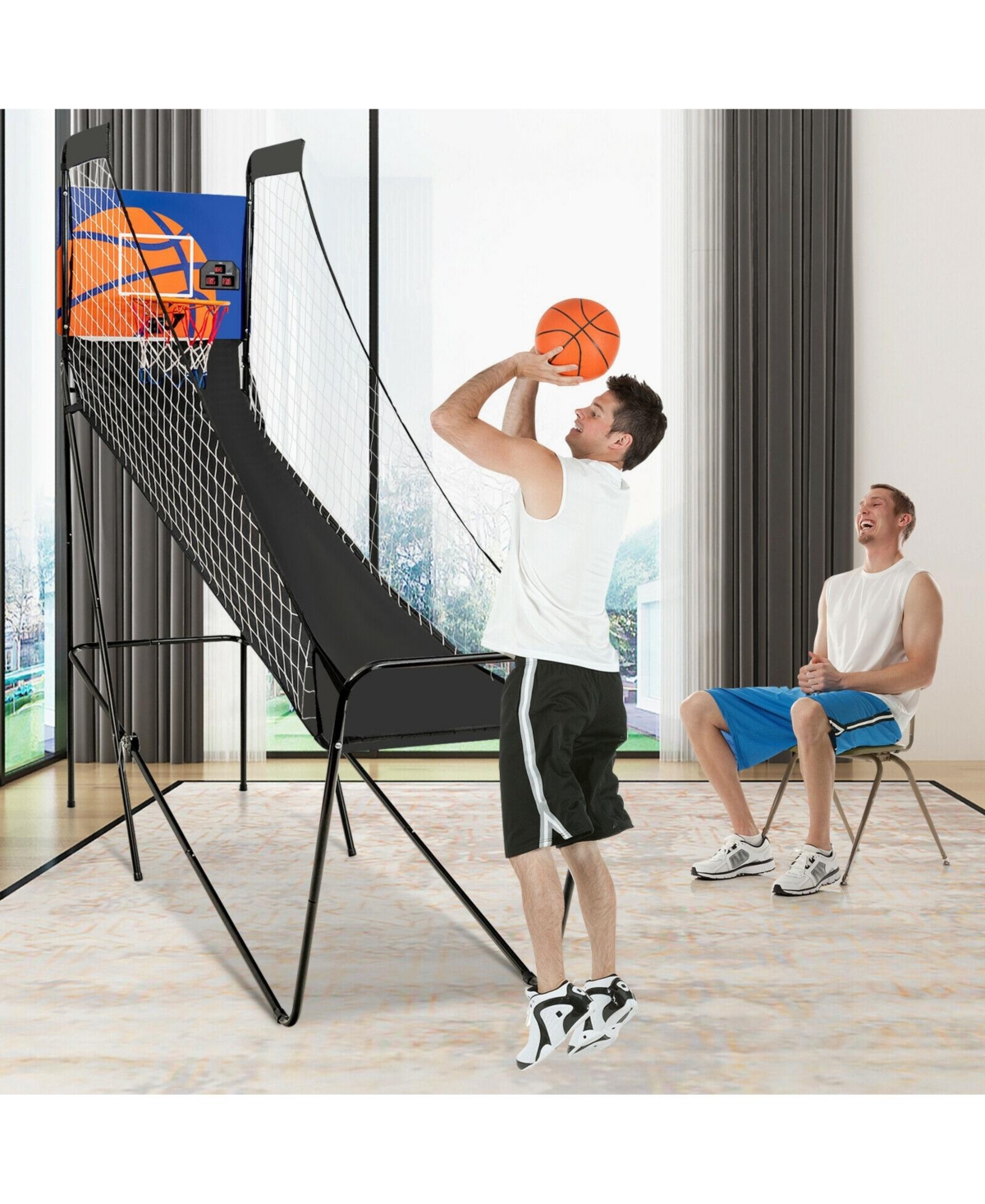 Foldable Single Shot Basketball Arcade Game with Electronic Scorer and Basketballs