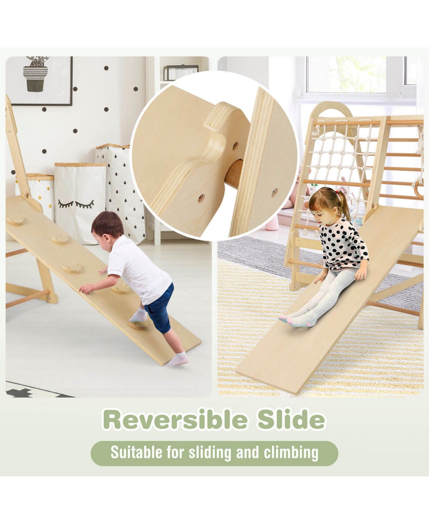 6-in-1 Wooden Kids Jungle Gym Playset with Reversible Slide and Removable Tent