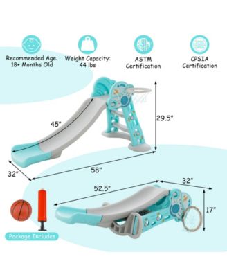 Sugif 3-in-1 Folding Slide Playset with Basketball Hoop and Small Basketball-Blue