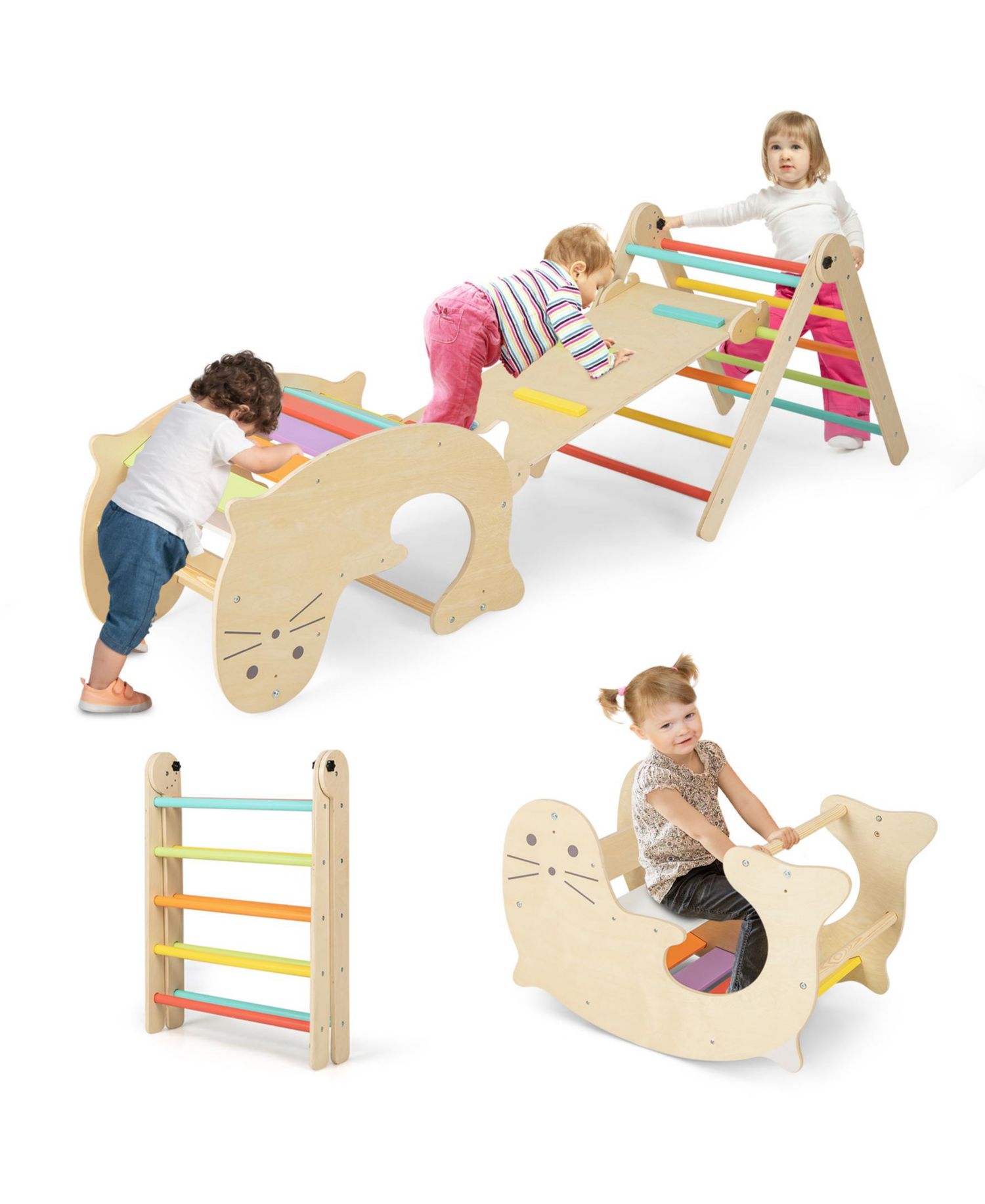 7-in-1 Height-Adjustable Indoor Climbing Toys with Reversible Ramp, 7-Piece Set