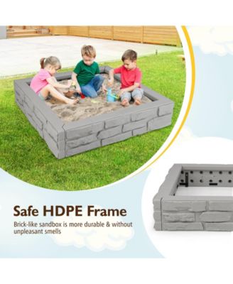 2-In-1 HDPE Kids Sandbox with Cover and Bottom Liner-Gray