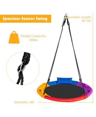 Saucer Tree Outdoor Round Platform Swing with Pillow and Handle-Multicolor
