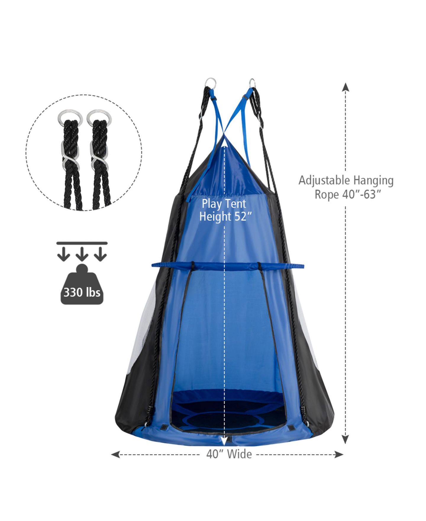 Детские игрушки SUGIFT 2-in-1 40-Inch Detachable Tent Swing Set, Fits 2-3 Kids, Ages 3-10, цвет: Синий — фото 4