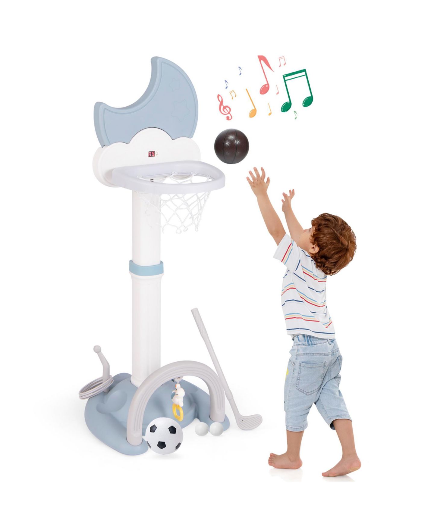 Детский игровой набор SUGIFT LW102SUGHY1379 4-in-1 Adjustable Height Electronic Scoreboard Basketball Hoop Play Set, Ages 3+, цвет: Серый — фото 11