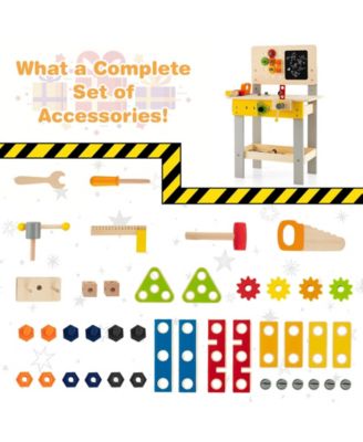 Wooden Pretend Play Workbench Set with Blackboard for Toddlers Ages 3+