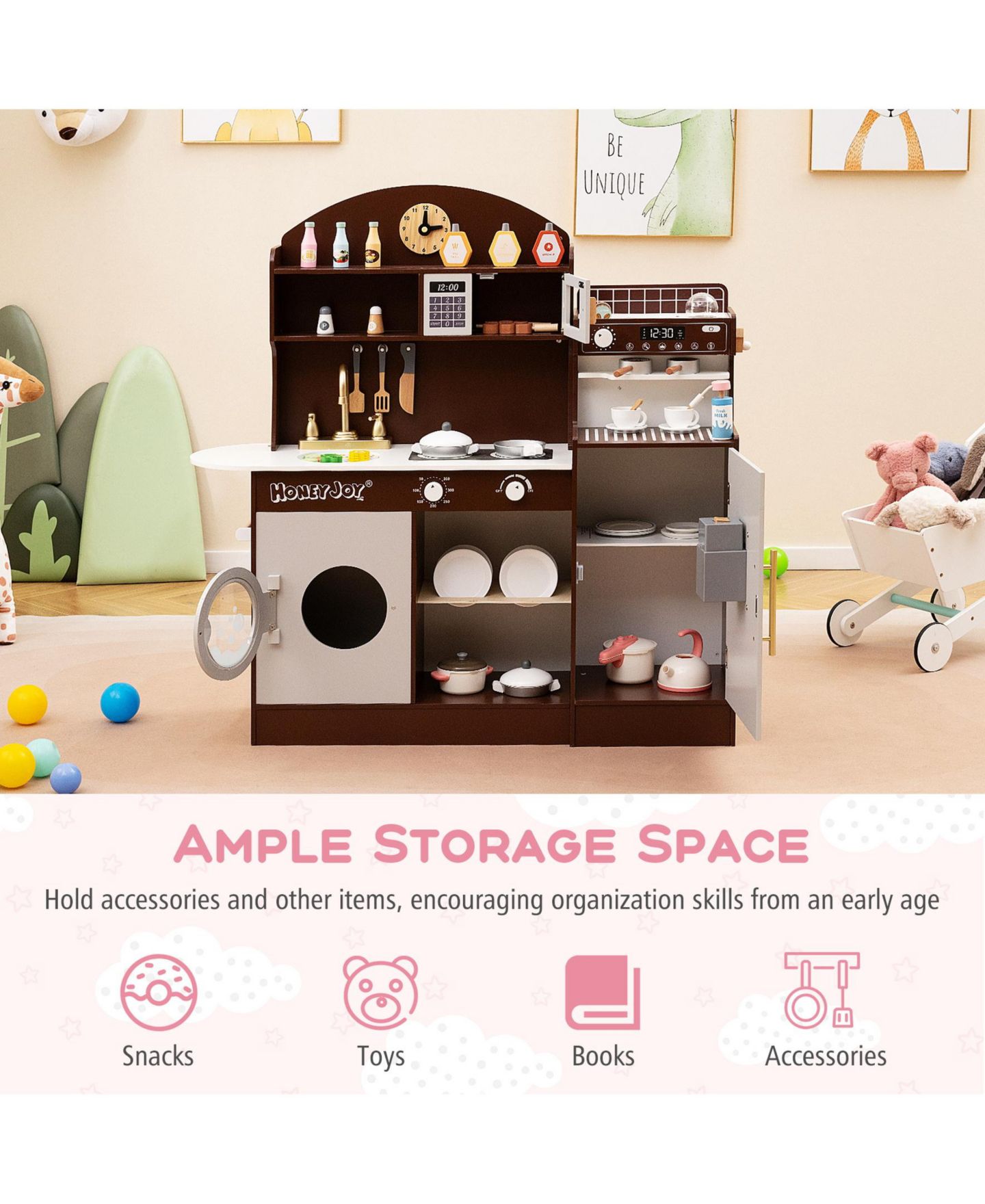 Детские игрушки SUGIFT Wooden Interactive Coffee Maker Kids Kitchen Set, Ages 3+, цвет: Коричневый — фото 9