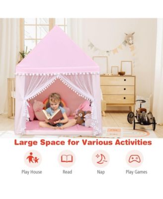 Kids Play Tent Large Playhouse Children Play Castle Fairy Tent Gift with Mat-Pink