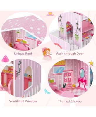 Kids Wooden Dollhouse Playset with 5 Simulated Rooms and 10 Pieces of Furniture