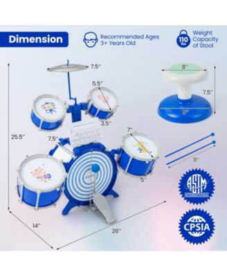 Kids Drum Set Educational Percussion Musical Instrument Toy with Bass Drum