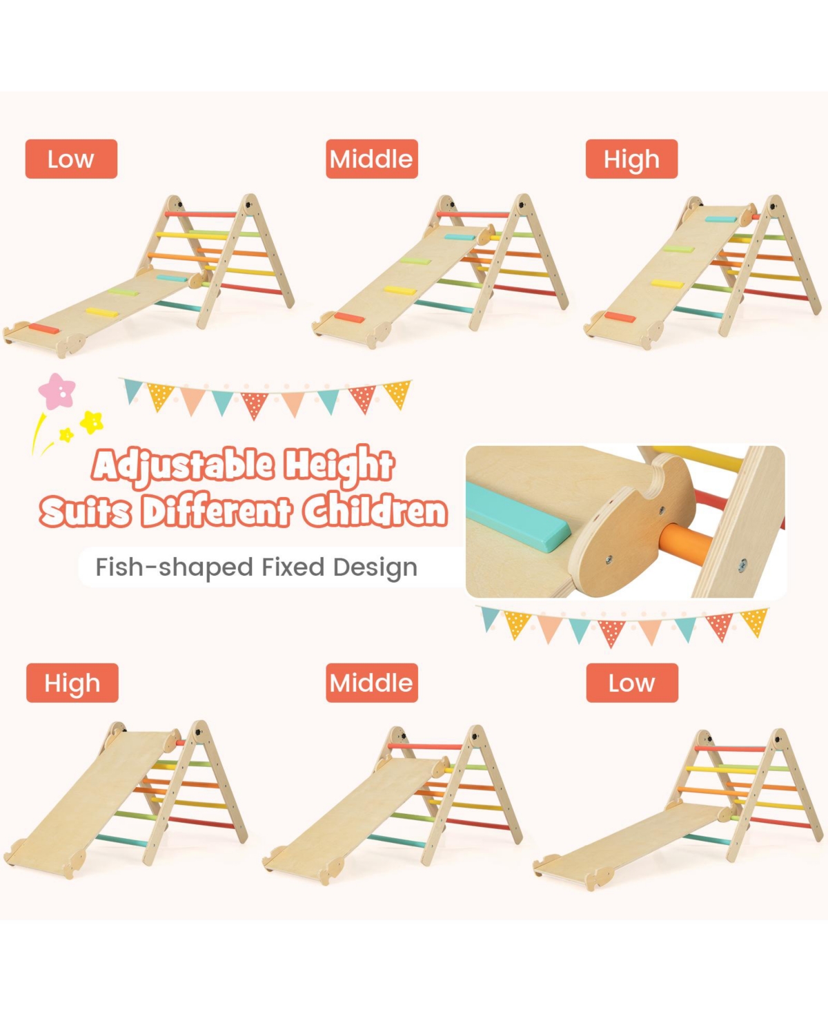Mecale 3-in-1 Climbing Set Foldable and Adjustable Kids Triangle Set