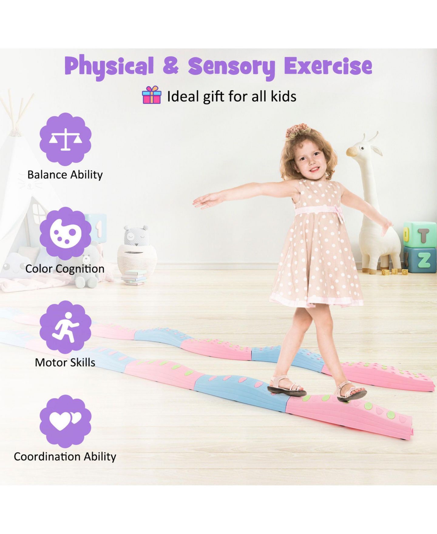 Детские игрушки SUGIFT Kids' Interlocking Balance Beam Set Develops Balance and Coordination, 20-Piece Physical Game, Ages 3+, цвет: Розовый — фото 9
