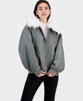 Women's Faux-Fur-Trim Bomber Jacket, Macy's Exclusive