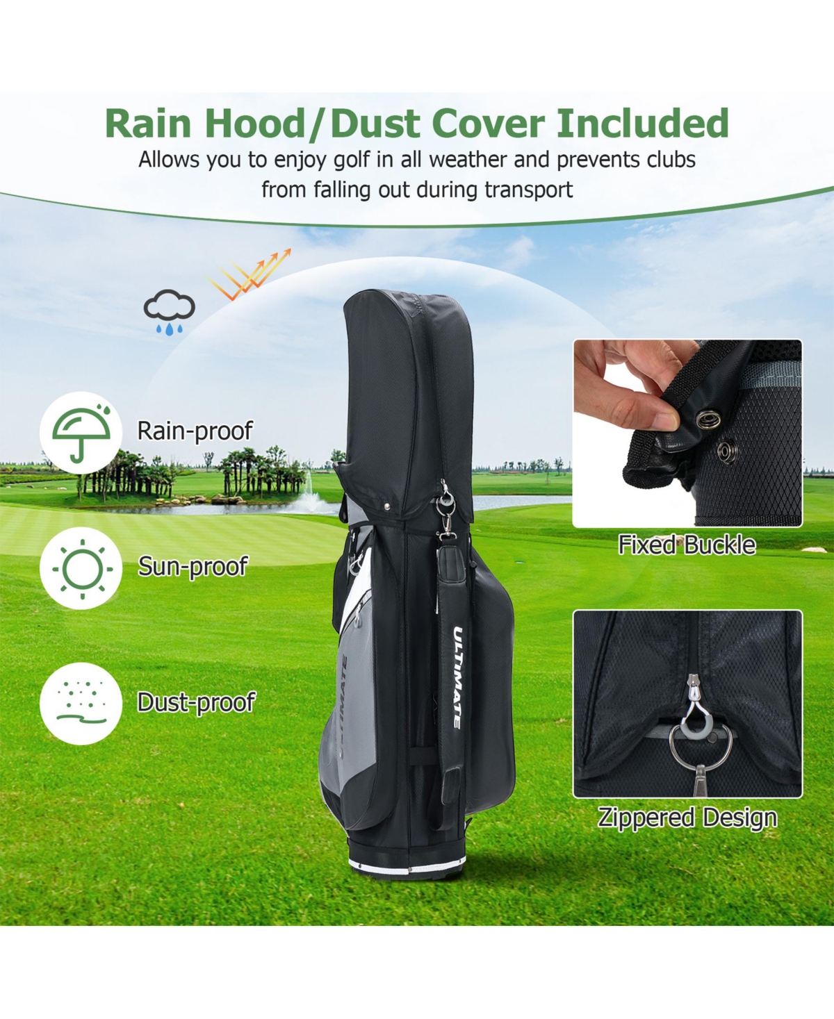 Sugift 14-Way Golf Cart Stand Bag with Waterproof Rain Hood