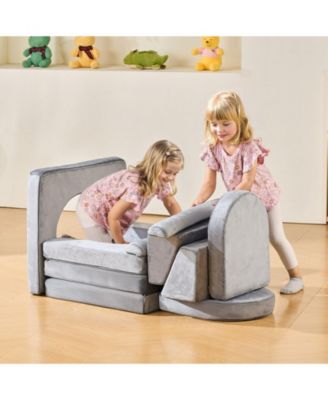 Modular Kids Play Couch 10-Piece Sectional Toddler Sofa with Armrests, Gray