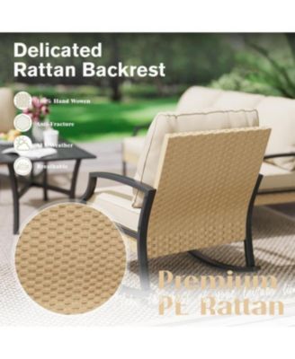 Outdoor Patio Furniture Set with Rocking Chair, 4 Piece Rattan Conversation Bistro Set with Coffee Table
