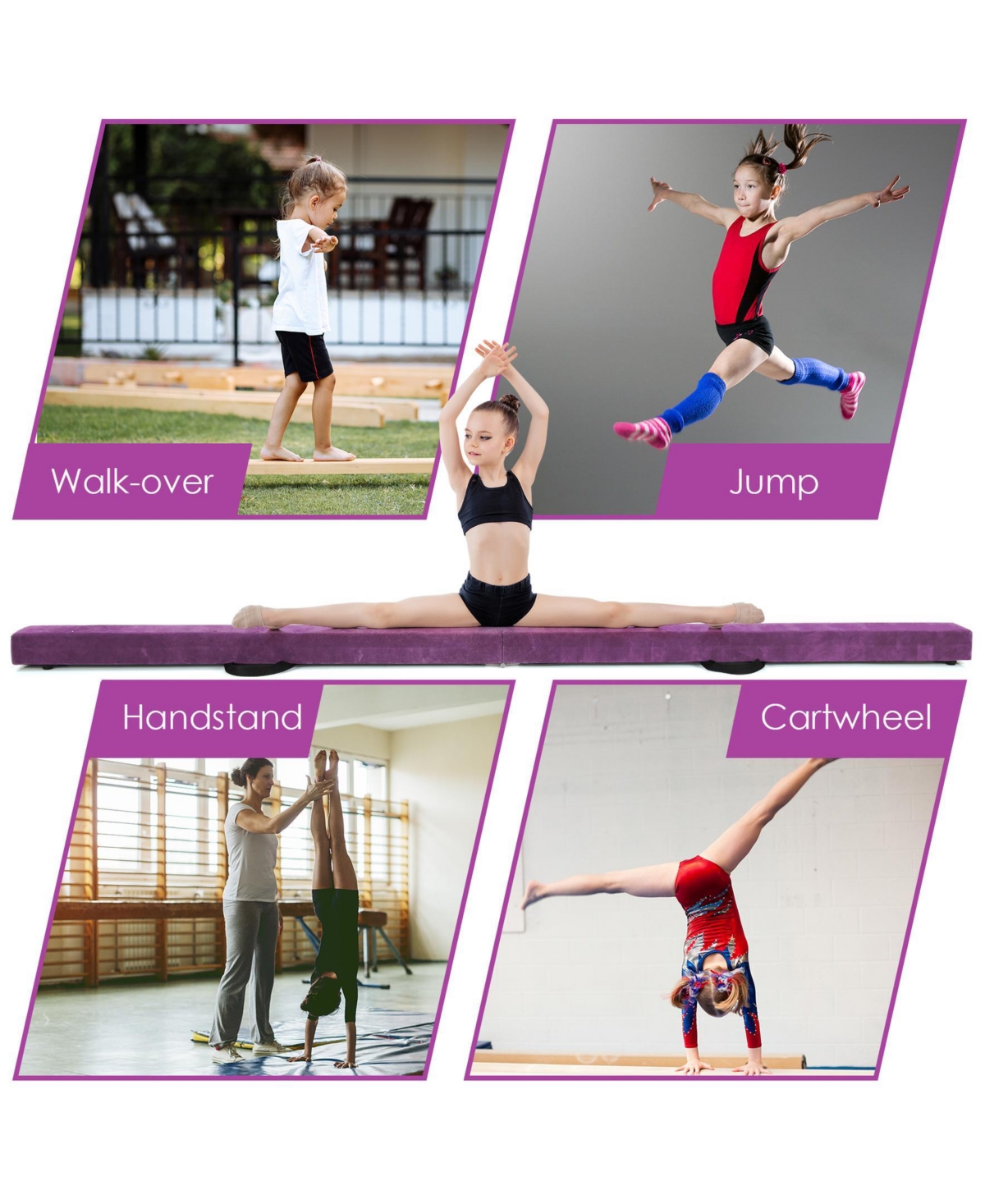 Sugift 7 Feet Folding Portable Floor Balance Beam with Handles for Gymnasts-Purple