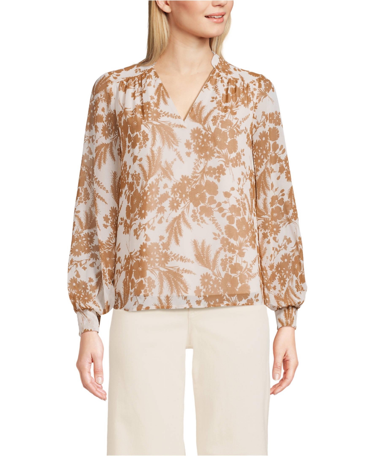 Lands' End Women's Chiffon Removable Tie Neck Blouse