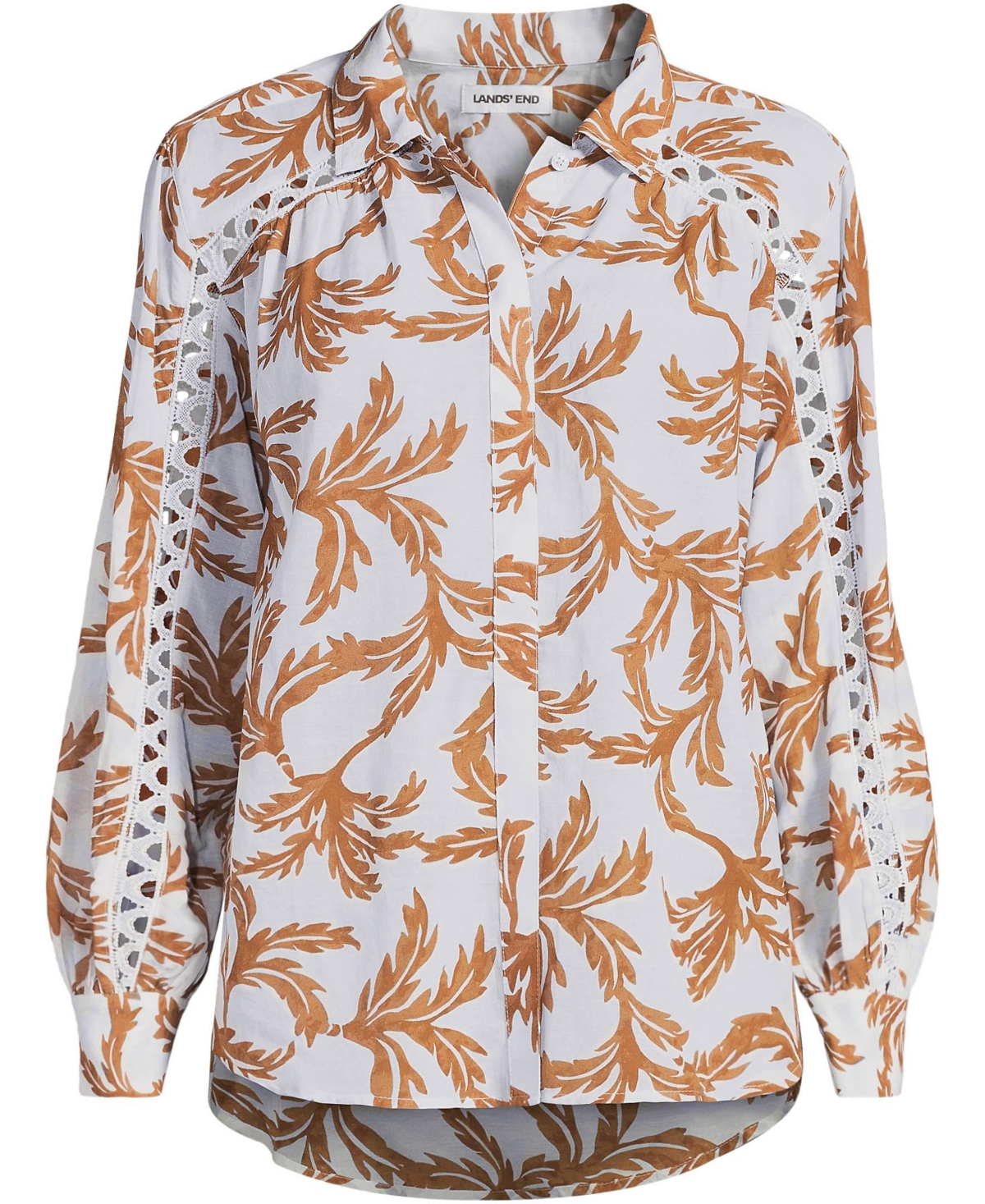 Lands' End Women's Voile Shirred Trim Insert Shirt