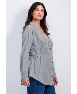 Women's Ray Stripe Polpin Shirt With Tie Detail