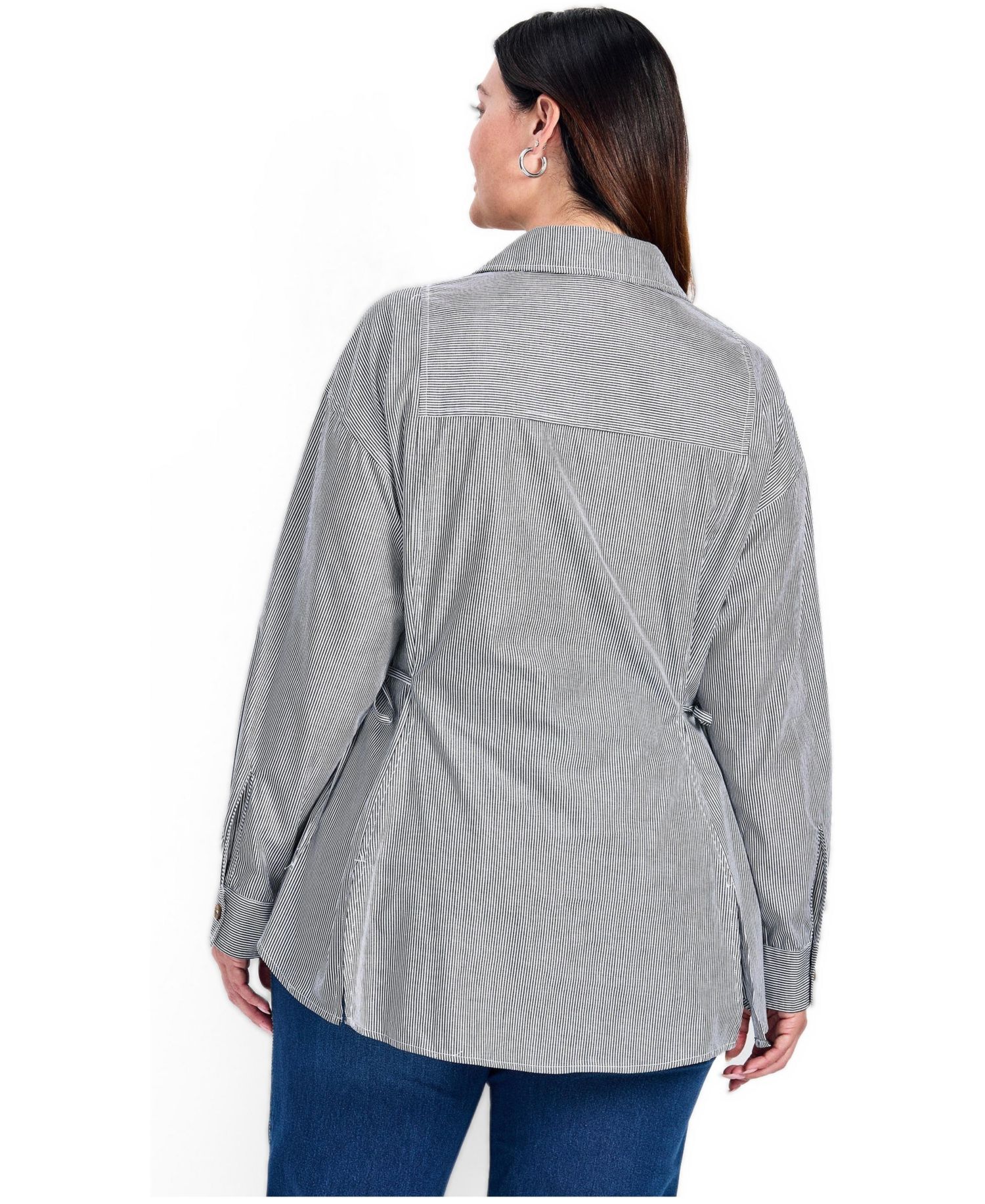 Women's Ray Stripe Poplin Shirt with Tie Detail