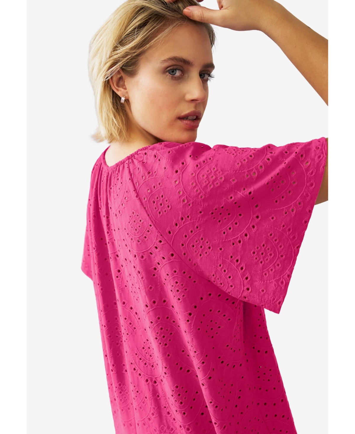 ellos Women's Flutter Sleeve Knit Eyelet Tunic