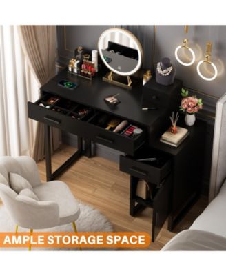 Makeup Vanity Desk with 4 Drawers and Cabinet, Dressing Table with Outlets for Small Space