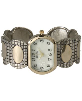Women Quartz Two Tone Elegant Oval Face Cuff Watch, Two Tone, 28mm
