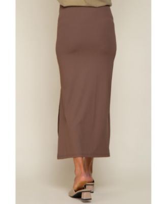 Maternity Mocha Ribbed Side Slit Midi Skirt