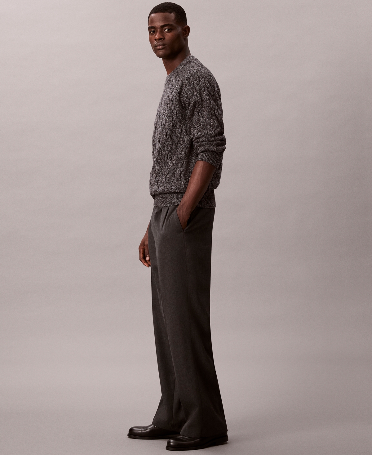 Calvin Klein Men's Lambswool Blend Cable-Knit Crewneck Sweater