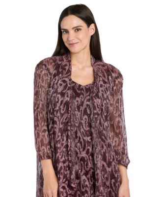 Women's 2-Piece Printed Metallic Foil Swirl Jacket Dress