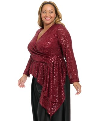 Plus Size Sequin Long-Sleeve Top