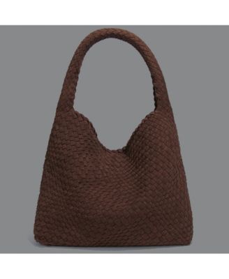 Brown and Espresso Suede Woven Hobo Bag Large Slouchy Shoulder Tote Handbag for Women Soft Braided Texture Work Purse