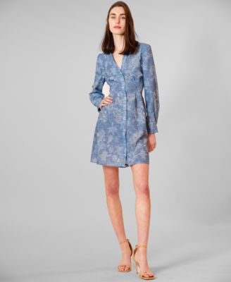 Women's Long-Sleeve V-Neck Short Dress