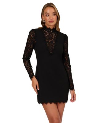 Adrianna - Women's Mock Neck Lace and Crepe Short Dress