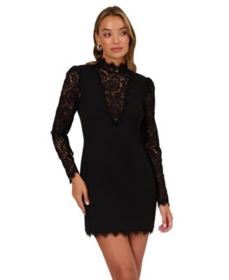 Adrianna Women's Mock Neck Lace and Crepe Short Dress - Macy's