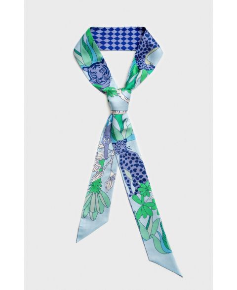 Jessie Zhao New York Silk Skinny Scarf Jungle Party, цвет: Синий